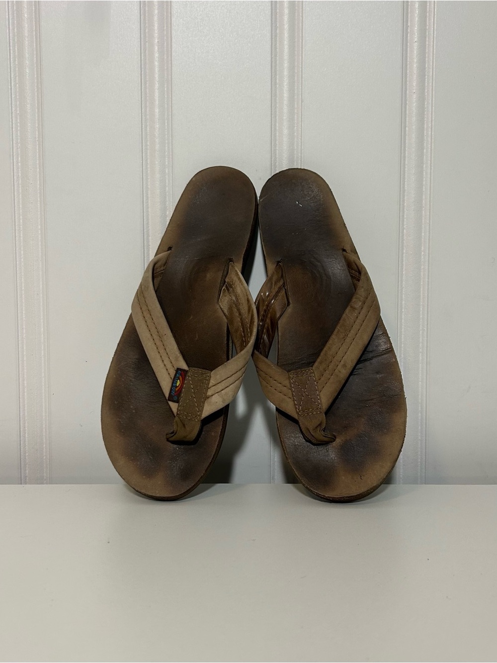 Rainbow flip flop thong brown leather sandals slippers
